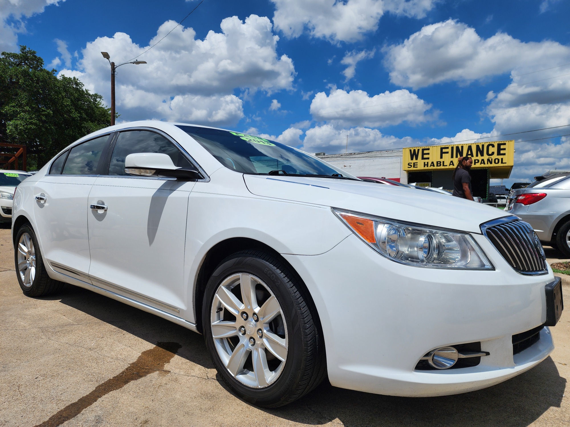 2013 WHITE /GRAY Buick LaCrosse Premium Package 2, w/Leather (1G4GF5E31DF) with an 3.6L V6 DOHC 24V FFV engine, 6-Speed Automatic transmission, located at 2660 S.Garland Avenue, Garland, TX, 75041, (469) 298-3118, 32.885551, -96.655602 - CASH$$$$$$ CAR! This is a very well cared for 2013 BUICK LACROSSE SEDAN! PREMIUM PKG! PUSH START! PANO SUNROOF! HEATED STEERING WHEEL! BLUETOOTH! Come in for a test drive today. We are open from 10am-7pm Monday-Saturday. Call us with any questions at 469.202.7468, or email us at DallasAutos4Le - Photo #1